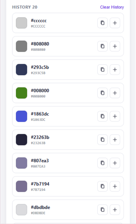 TokenTint color history interface