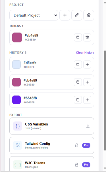 TokenTint project tokens interface